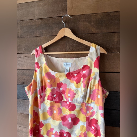 Vintage Floral Cotton Sundress Pink Yellow Sleeveless Fit And Flare Dress - Picture 5 of 11